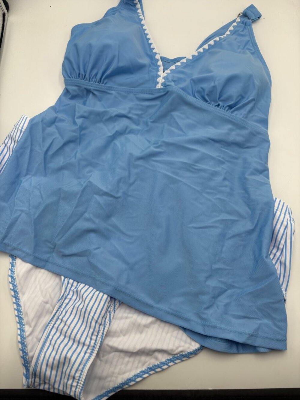 Women's Light Blue Striped One-Piece Swimsuit Size Large Never Worn